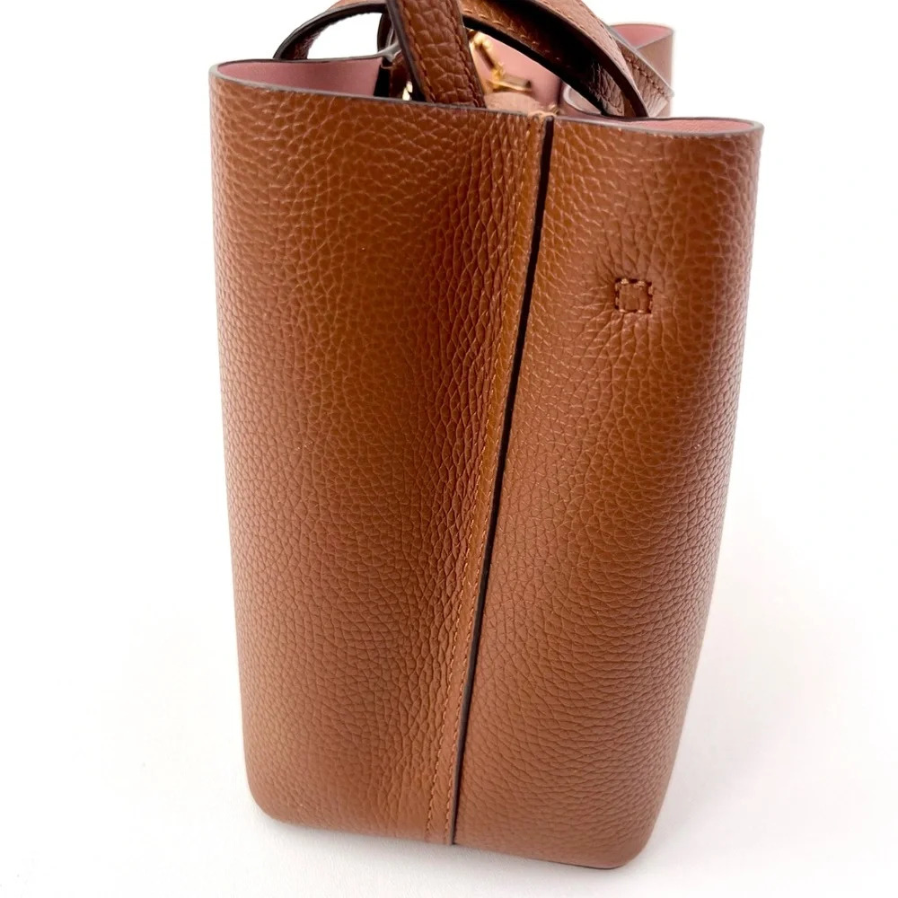 TORY BURCH | Blake Small Tote Handbag Crossbody Purse Brown Bourbon Leather - Picture 6 of 14
